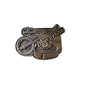 Vintage Bluegrass Music Brass Belt Buckle - Guitar Fiddle Banjo - Western Rodeo